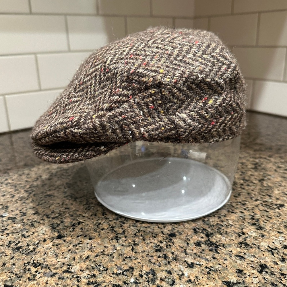 Vtg Orvis Flat Cap Men's Large Brown Herringbone Tweed New Wool Made in Ireland